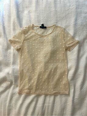 Forever 21 Sheer Polka Dot Short Sleeve Top — Cream